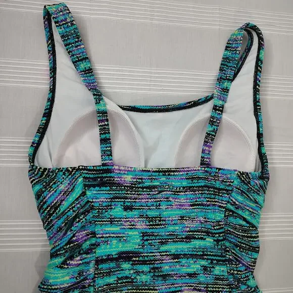 Speedo Swim Bathing Suit Women's 8 Blue Teal Purple Vacation Beach Lake Sporty - Picture 7 of 12